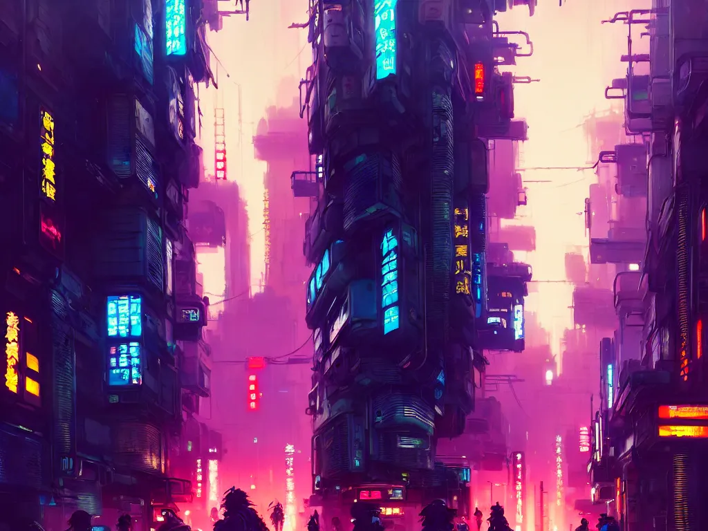 Image similar to concept art of a cyberpunk street filled with people during obon festival, grimy, gritty, blade runner 2 0 4 9, trending on artstation, award winning painting, cgi, art by john berkey and anton fadeev and john howe and simon stalenhag and greg rutkowski