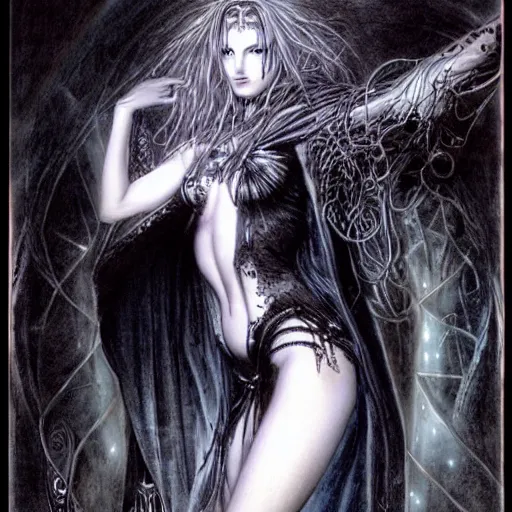 Image similar to dark beautiful sorceress casting an illusion spell by luis royo