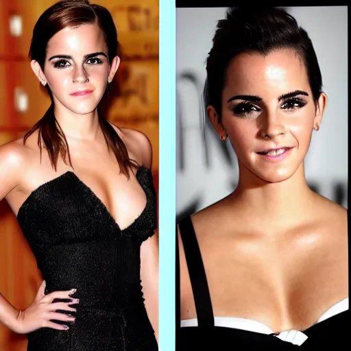 Image similar to emma watson mixed with kim kardashian, full - figure profile shot