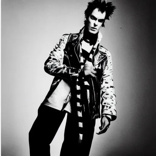 Image similar to sid vicious, vman magazine, fashion photography