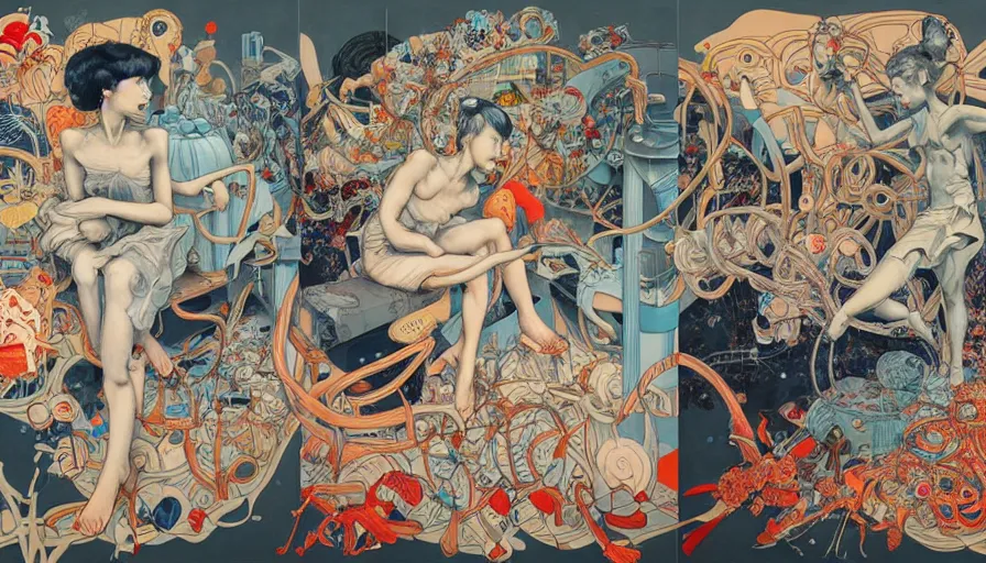 Image similar to the two complementary forces that make up all aspects and phenomena of life, by james jean,