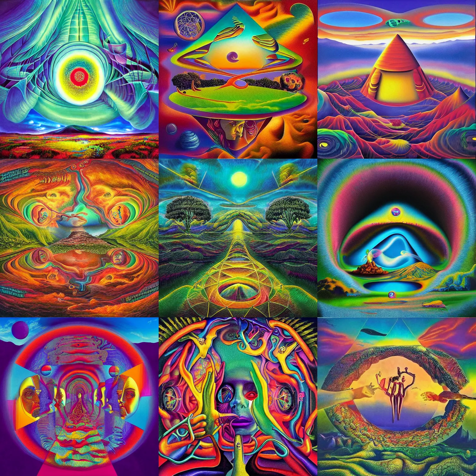 Prompt: surrealism album cover of a dmt trip where you find out all of the answers to life,