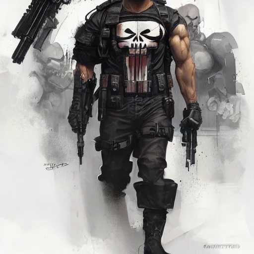 Image similar to Punisher from MC, by Stanley Artgerm Lau, WLOP, Rossdraws, James Jean, Andrei Riabovitchev, Marc Simonetti, Yoshitaka Amano, ArtStation, CGSociety,