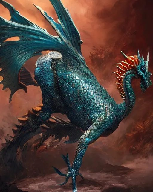 Image similar to game character beautiful sea dragon half fish half dragon, armored skin, scales, incredible detail by Ruan Jia and Gil Elvgren, fullbody