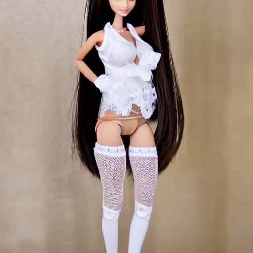 anime barbie in white, banana, lace underwear