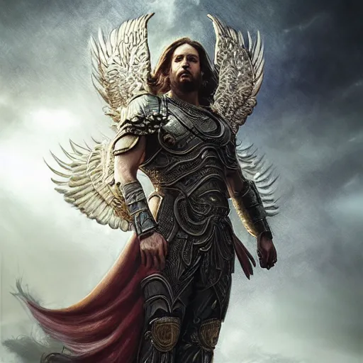 Image similar to Portrait of Archangel Michael, intricate, epic, elegant, menacing, fantasy, highly detailed, digital painting, hard focus, beautiful volumetric lighting, epic light, ultra detailed, by Leesha Hannigan, Ross Tran, Thierry Doizon, Kai Carpenter, Ignacio Fernández Ríos