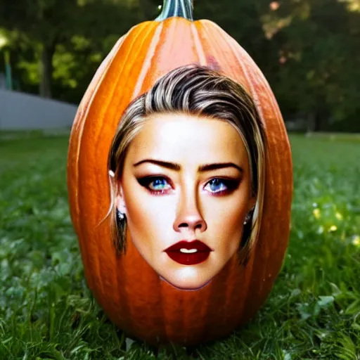 Image similar to a gourd shaped to look like the face of amber heard intercross hybrid mix