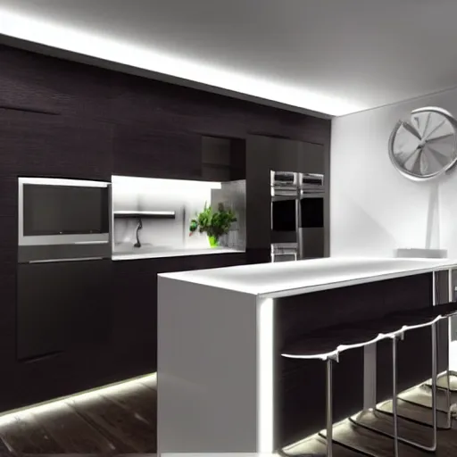 Image similar to Futuristic Kitchen mockup, interior design, photorealistic