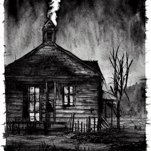 Image similar to hunt showdown burning chapel, dark, gritty, grim, bayou, watercolor