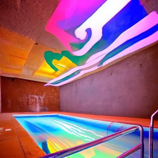 Image similar to backflip into a pool caustics lighting impressive colorful masterpiece graffiti