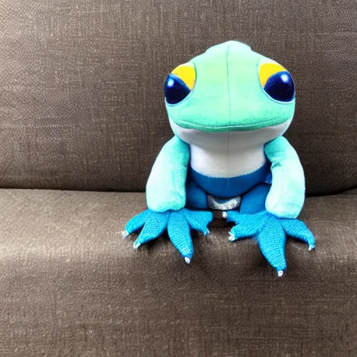 Prompt: Blue Amazon milk frog plushy