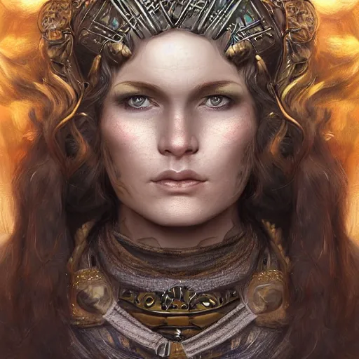 Prompt: Magnificent portrait of a Nordic God woman, fantasy, medieval, highly detailed, Artstation