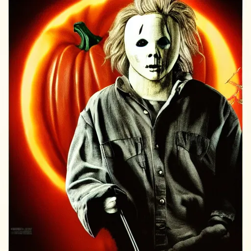 Image similar to Michael Myers from the movie Halloween highly detailed 8k hdr movie poster