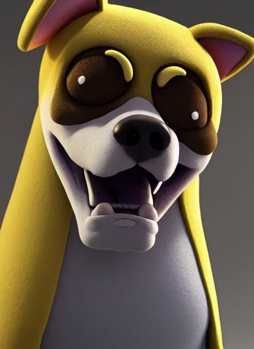 Image similar to adventure time jake the dog, realistic, photorealistic, cgi, 3 d render, highly detailed