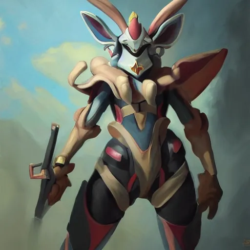 Image similar to greg manchess portrait painting of partially armored sylveon as overwatch character, medium shot, asymmetrical, profile picture, organic painting, sunny day, matte painting, bold shapes, hard edges, street art, trending on artstation, by huang guangjian, gil elvgren, ruan jia, greg rutkowski, gaston bussiere