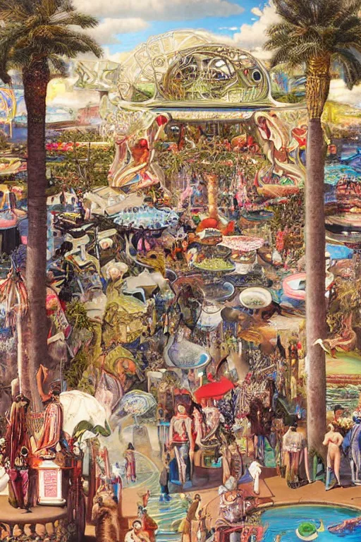 Prompt: an airbrush painting of an elaborate hidden object scene on the las vegas strip by destiny womack, gregoire boonzaier, harrison fisher, richard dadd