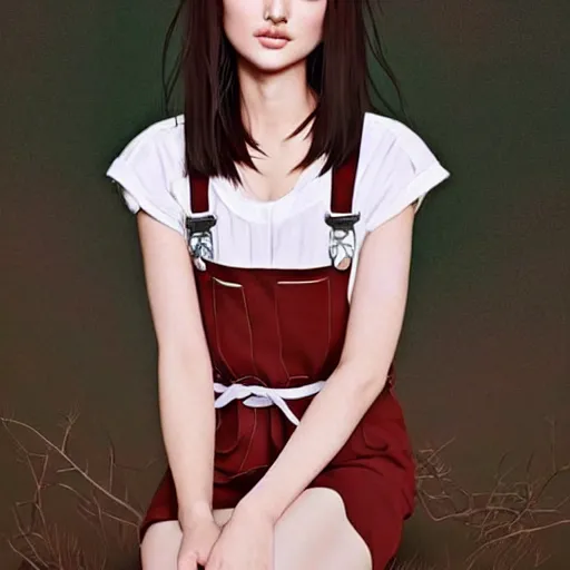 Prompt: a beautiful young japanese natalie portman alluring gravure model, wearing elegant designer overalls made by natives, elegant overalls with mesoamerican patterns, mesoamerican native street fashion, princess mononoke, by and wlop and ilya kuvshinov and artgerm and, aesthetic, gorgeous, stunning, alluring, attractive, artstation, pinterest, digital art