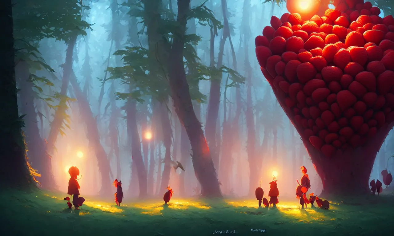 Image similar to Dark forest large strawberries, behance hd by Jesper Ejsing, by RHADS, Makoto Shinkai and Lois van baarle, ilya kuvshinov, rossdraws global illumination