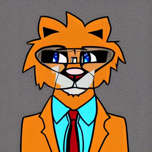 Image similar to a cartoon drawing of main character portrait anthro anthropomorphic mountain lion head animal person fursona wearing suit and tie furry 2 d masterpiece commission art solid background