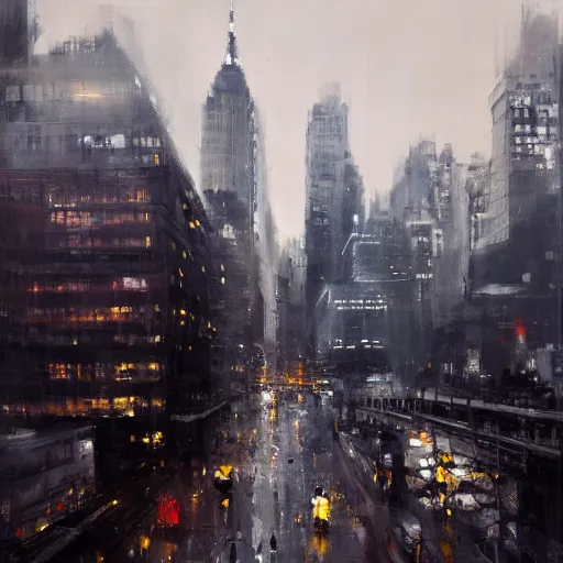 Image similar to a new york cityscape painting by jeremy mann, dripping oil paint, high resolution, 4 k