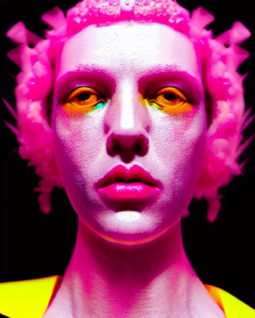 Prompt: hyperrealist highly intricate post-punk portrait pink pearlescent exoskeleton beautiful goddess concept art pascal blanche key sage dramatic yellow lighting 8k high angle shallow depth of field