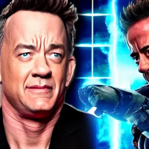 Image similar to a mortal kombat fight of tom hanks vs robert downey jr