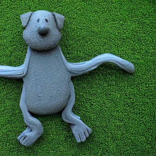 Prompt: funny strange dog made out of clay on a green carpet, Nikon Coolpix 5200