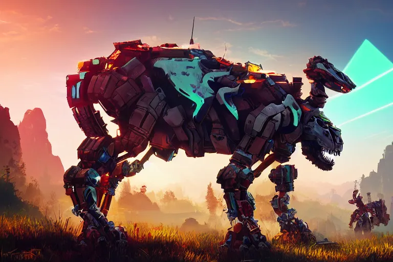 Image similar to grazer machine mecanical creature robot of horizon forbidden west horizon zero dawn radiating a glowing aura global illumination ray tracing hdr fanart arstation by ian pesty and alena aenami artworks in 4 k