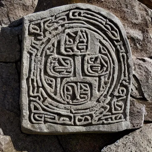 Image similar to ancient nord, photo of stone carved with intricate runes