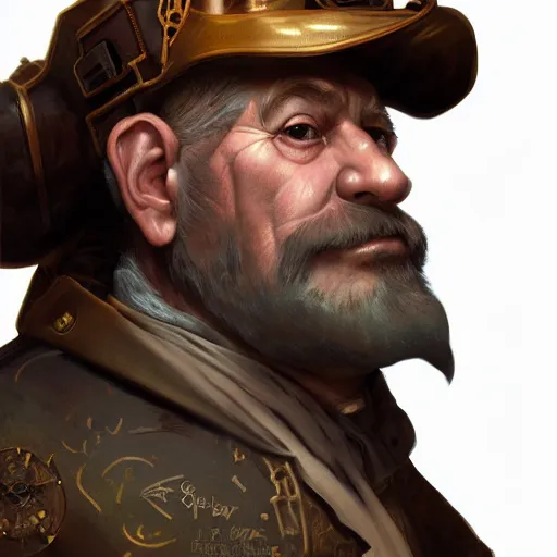 Image similar to Three quarters portrait of a male steampunk dwarf, highly detailed, digital painting, art by Stanley Lau and Artgerm and magali villeneuve and Alphonse Mucha, artstation, octane render, cgsociety