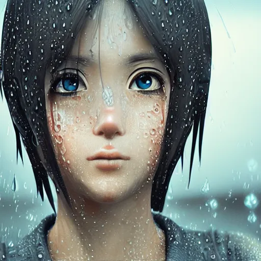 Image similar to anime human portrait made out of rain, beautiful, intricate detail, rendered in octane, unreal engine, realistic