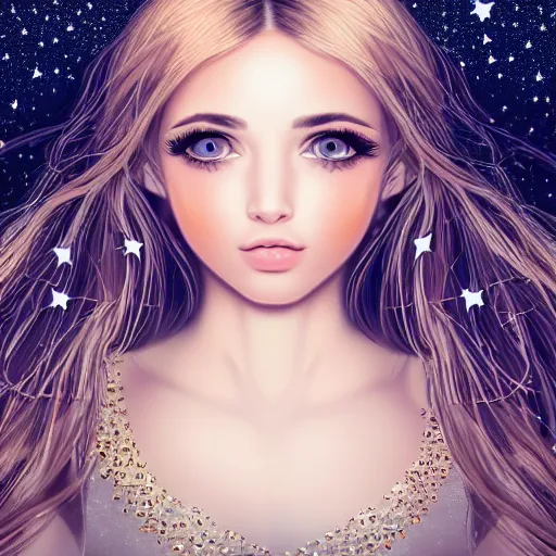 Image similar to a beautiful girl's eyes, vast stars are hidden in the eyes, 8 k, dream, highly detailed