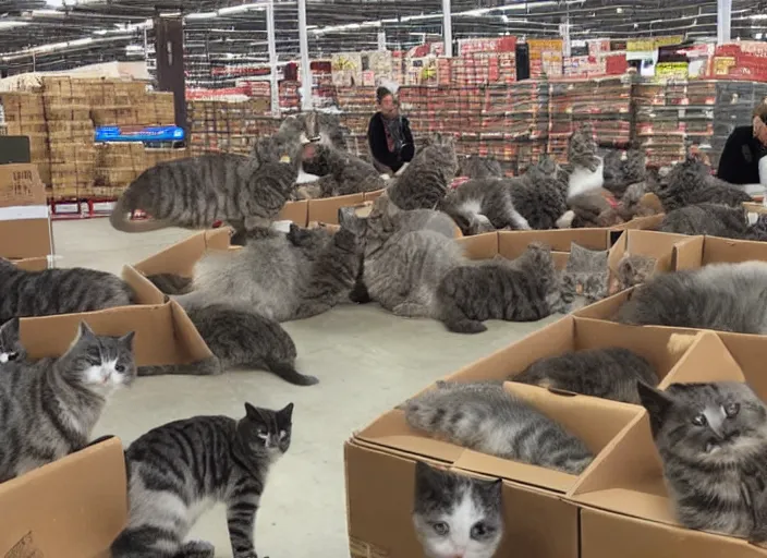 Prompt: a costco full of cats