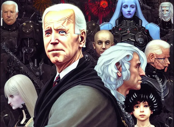 Prompt: portrait of joe biden goth cyborg with white hair in warhammer armor, art by ( ( ( kuvshinov ilya ) ) ) and wayne barlowe and gustav klimt and artgerm and wlop and william - adolphe bouguereau