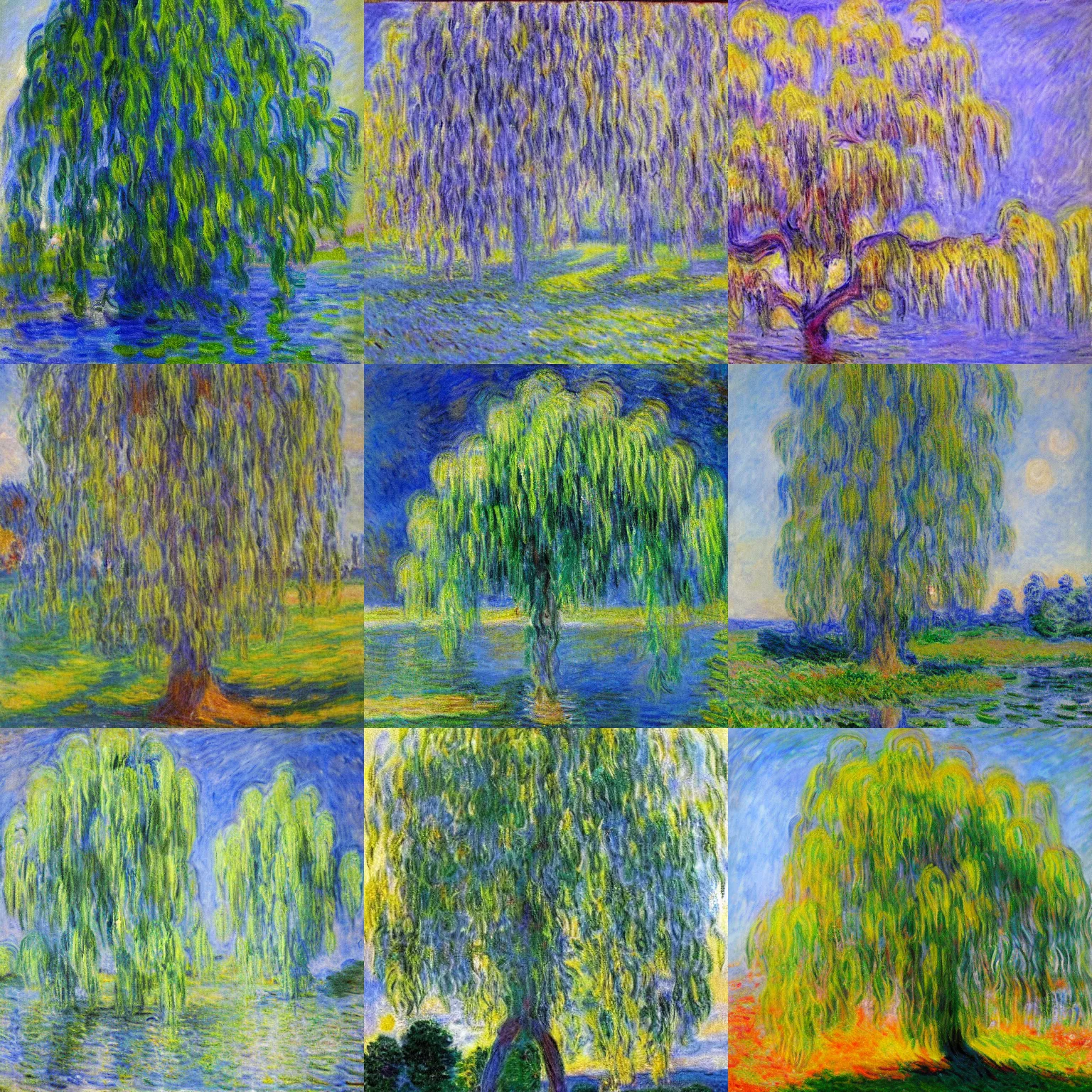 Prompt: Willow tree artwork by Monet