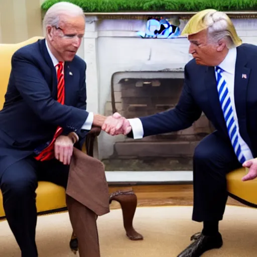 Prompt: donald trump shaking hands with joe biden