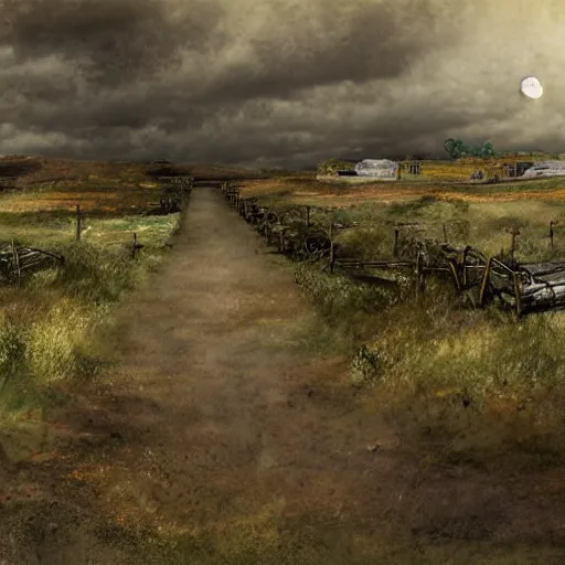 Image similar to post apocalyptic England landscape, digital art, realistic