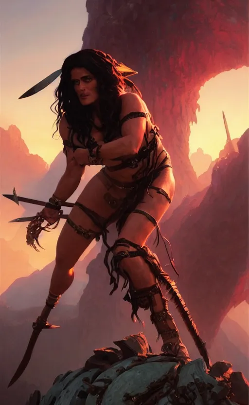 Prompt: salma hayek as a barbarian warrior, in gta v, stephen bliss, unreal engine, fantasy art by greg rutkowski, loish, rhads, ferdinand knab, makoto shinkai and lois van baarle, ilya kuvshinov, rossdraws, tom bagshaw, global illumination, radiant light, detailed and intricate environment