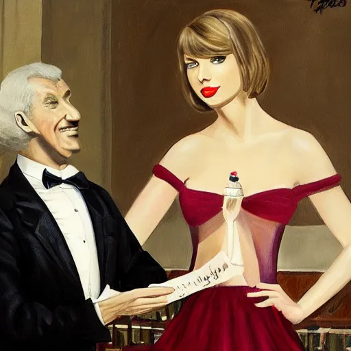 Prompt: taylor swift working as a butler, painted by masse de gouch