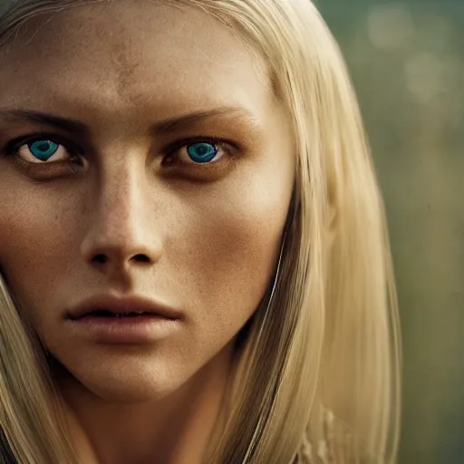 Prompt: portrait of a stunningly beautiful medieval norse maiden, depth of field, zeiss lens, detailed, symmetrical, centered, fashion photoshoot, by Annie Leibovitz and Steve McCurry, David Lazar, Jimmy Nelsson, Breathtaking, 8k resolution, extremely detailed, beautiful, establishing shot, artistic, hyperrealistic, beautiful face, octane render