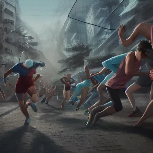 Prompt: a bunch of people running from cryptocurrency, photorealistic concept art, trending on dribbble, ultra detailed