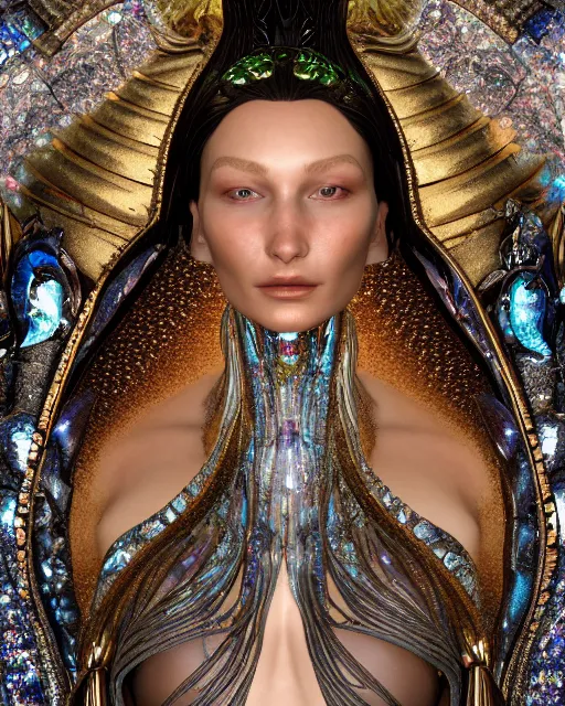 Prompt: a highly detailed metahuman 4 k close up render of an alien goddess bella hadid monument venus in iris van herpen dress schiaparelli in diamonds crystals swarovski and jewelry iridescent in style of alphonse mucha gustav klimt trending on artstation made in unreal engine 4