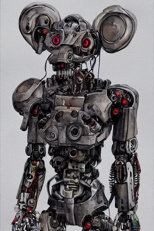 Prompt: watercolor painting of a robotic cyborg cybernetic rat!!, full - body portrait, sci - fi, futuristic, highly detailed, hd, concept art, trending on artstation