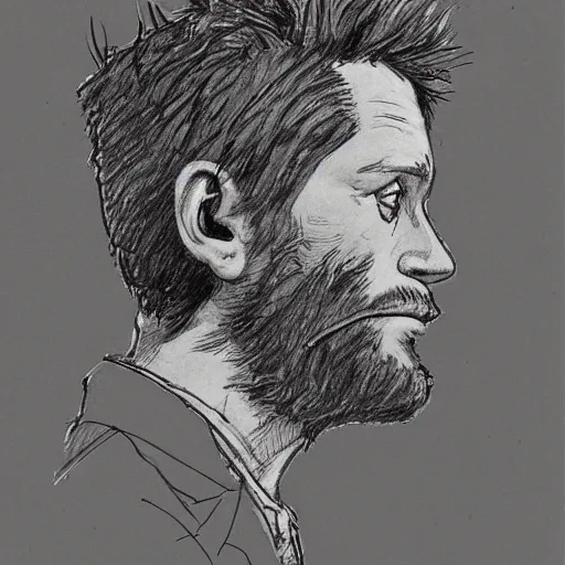 Image similar to a realistic yet scraggly portrait sketch of the side profile of a stern and sophisticated jamie hewlett, trending on artstation, intricate details, in the style of frank auerbach, in the style of sergio aragones, in the style of martin ansin, in the style of david aja, in the style of mattias adolfsson