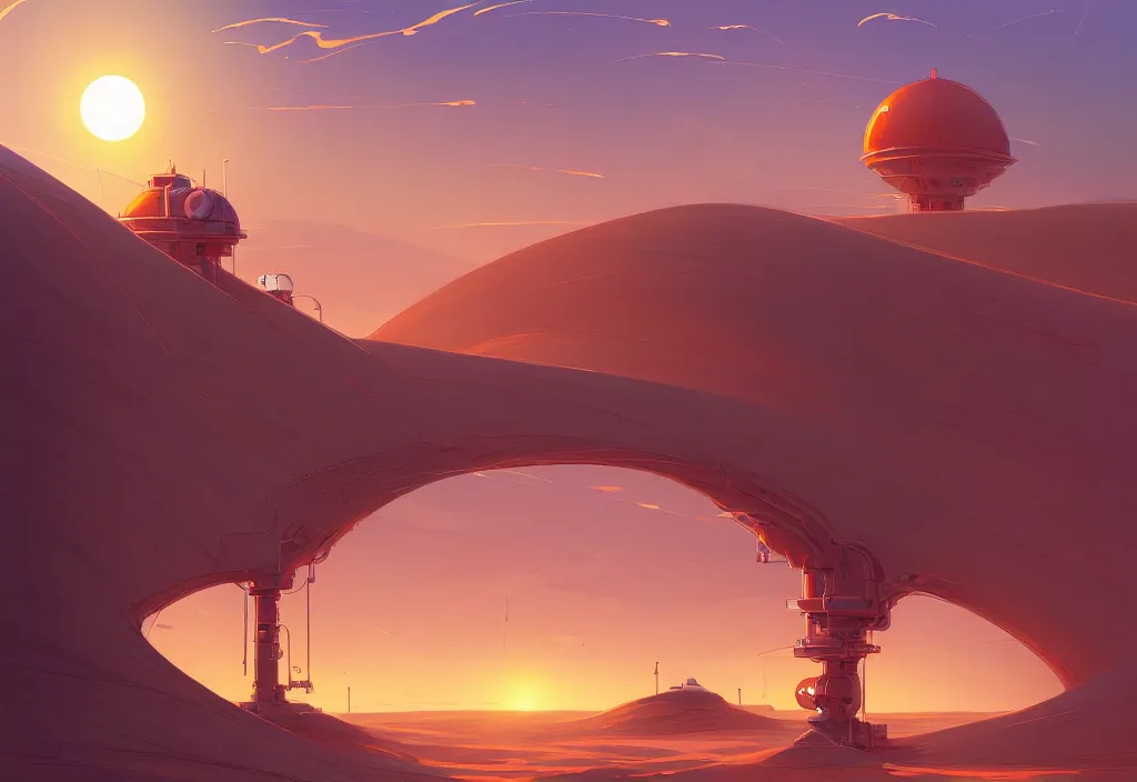 Prompt: a lonely small chubby futuristic oil plant on sand dunes at dawn, intricate oil painting, high detail illustration, sharp high detail, manga and anime 1 9 9 9, official fanart behance hd artstation by jesper ejsing and makoto shinkai, 4 k,