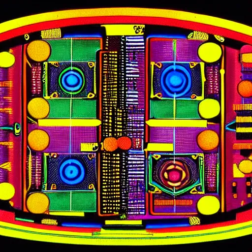 Image similar to Synthesiser designed by Paul laffoley, high detail photorealistic psychedelic