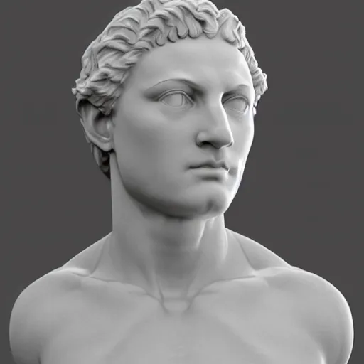 Image similar to a 3 d render of the head of the marble statue of david, in the style of michelangelo