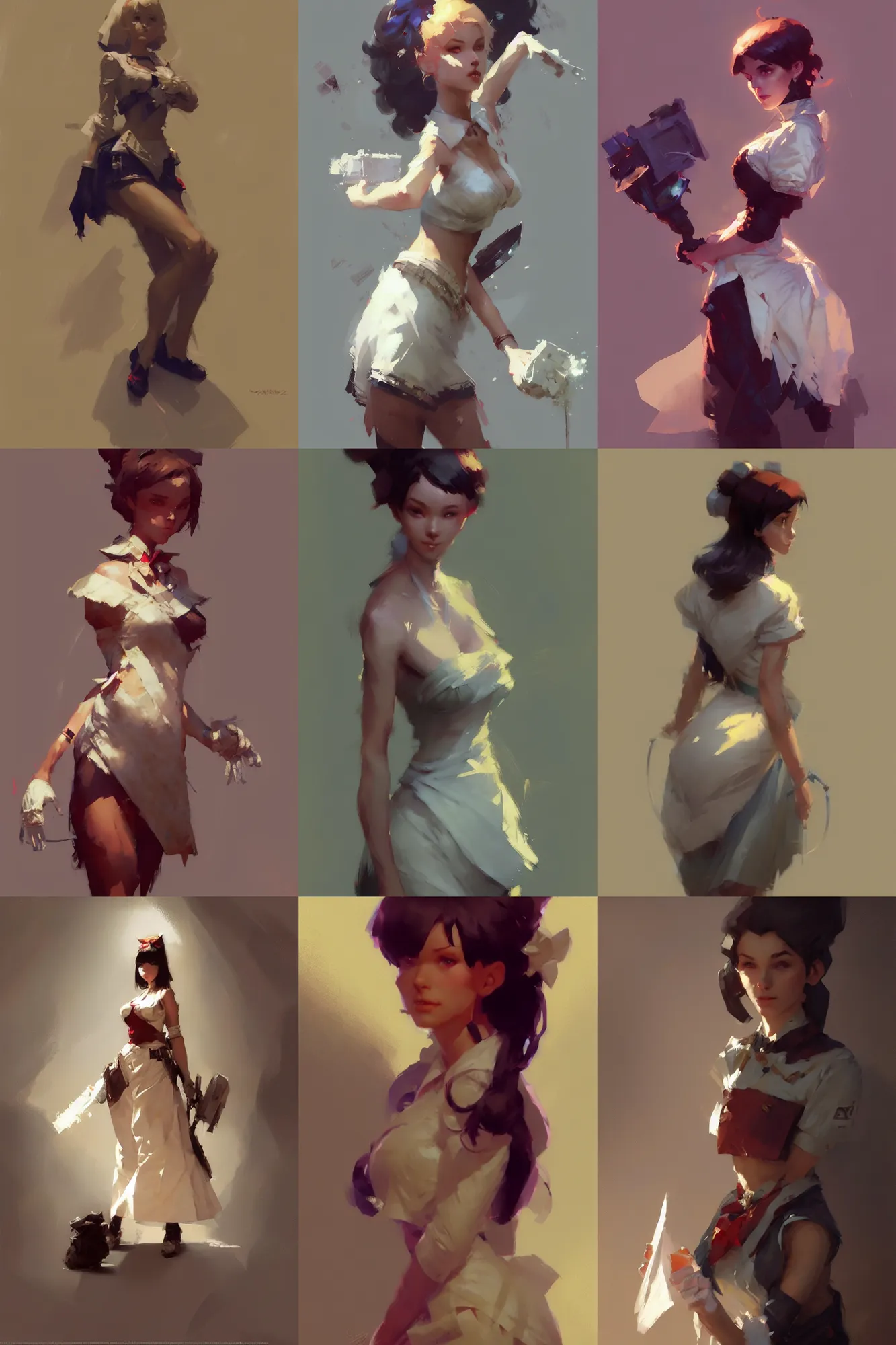 Prompt: gorgeous maid by Craig Mullins, krenz cushart, Greg Rutkowski, trending on artstation