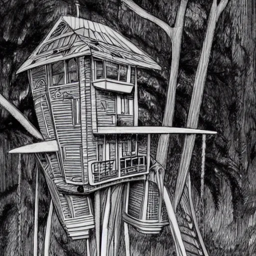 Image similar to futuristic tree house in a city detailed drawing