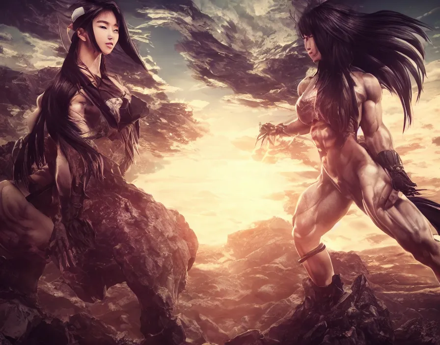 Prompt: ultra muscle like giga chad beautiful japanese girl, beautiful texture, beautiful graphics, fantasy artwork, very beautiful scenery, hd, hdr, ue 5, ue 6, unreal engine 5, cinematic 4 k wallpaper, 8 k, ultra detailed